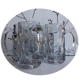 Set of 4 Heavy Clear Glass Classic Beer Mugs 12 Oz With Thumb Rest